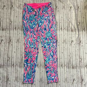Lilly Pulitzer Luxletic Floral Weekender Leggings Tiki Pink And Light Blue Sz S